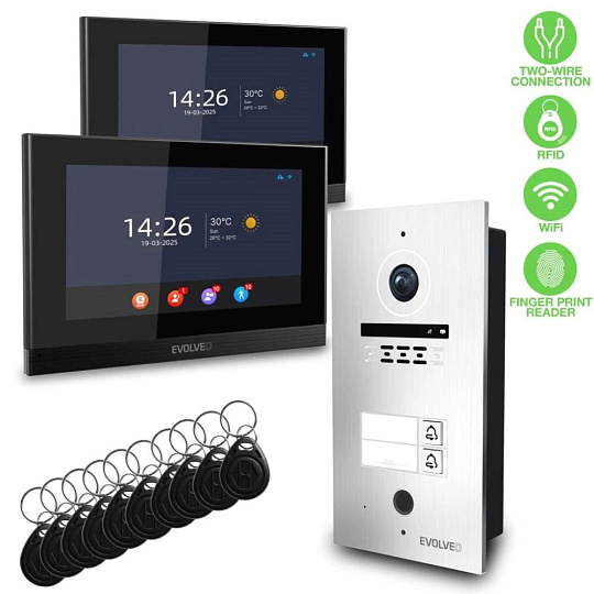 EVOLVEO DoorPhone ID-2, 2drátový videotelefon pro dva byty s RFID, otiskem prstu a podporou ONVIF kamer