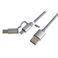 iGET G2V1 USB kábel 2v1, 1 m, strieborný, microUSB a USB-C, predĺžené konce