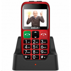 EVOLVEO EasyPhone EB, mobilný telefón pre seniorov s nabíjacím stojanom, červený