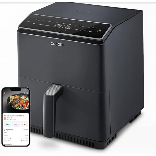 BAZAR - BAZAR - Cosori Dual Blaze 6.4L SMART horkovzdušná fritéza + 5x špíz a gril. rošt, black - Poškozený obal (Kompl BAZAR - BAZAR - Cosori Dual Blaze 6.4L SMART horkovzdušná fritéza + 5x špíz a gril. rošt, black - Poškozený obal (Kompl