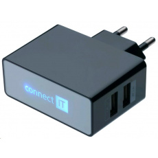 CONNECT IT USB nabíječka POWER CHARGER se dvěma USB porty 2,1A/1A, černá