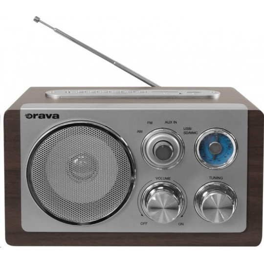 Orava RR-29 A rádio, 1 x 3,5W, AM / FM rádio, USB, AUX vstup, SD karta, hnědá / stříbrná