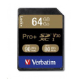 Karta VERBATIM SDXC 64GB PRO+ Class 10, UHS-1 (R:90/W:80 MB/s)