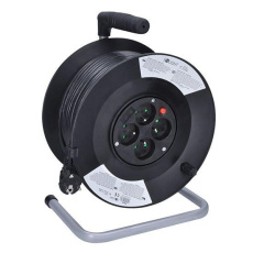 Solight prodlužovací přívod na bubnu, 4 zásuvky, 50m, černý kabel, 3x 1,5mm2 Solight prodlužovací přívod na bubnu, 4 zásuvky, 50m, černý kabel, 3x 1,5mm2