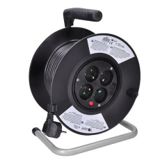 Solight prodlužovací přívod na bubnu, 4 zásuvky, 25m, černý kabel, 3x 1,5mm2 Solight prodlužovací přívod na bubnu, 4 zásuvky, 25m, černý kabel, 3x 1,5mm2