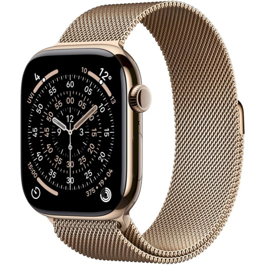 Apple Watch Series 11 GPS + Cellular 46mm Gold Titanium Case with Gold Milanese Loop - S/M Apple Watch Series 11 GPS + Cellular 46mm Gold Titanium Case with Gold Milanese Loop - S/M