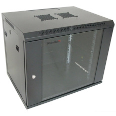 XtendLan 19" nástěnný rozvaděč 12U, šířka 600mm, hloubka 600mm, nosnost 60 kg, skleněné dveře, rozložený, černý