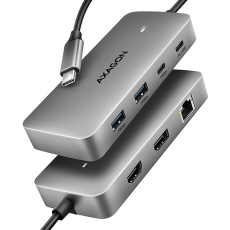 AXAGON HMC-CUB83X2, USB 10Gbps hub, 2x USB-A, USB-C, HDMI & DP 4k/144Hz, RJ-45 GLAN, PD 100W, kábel USB-C 15cm