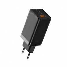 Baseus GaN rychlo nabíjecí EU adaptér USB-C + USB 65W + kabel USB-C do USB-C 100W 1m - Bazar - poškozený obal