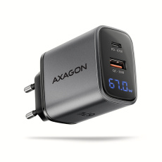 AXAGON ACU-PQ67D, GaN nabíjačka do siete 67W, výstup USB-A + USB-C, PD3.0/PPS/QC4+/SFC2.0/Apple, LCD display