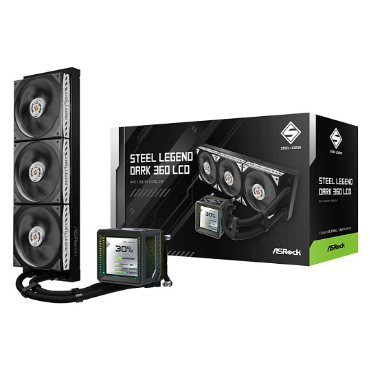 ASROCK Vodní chladič Steel Legend Dark 360 LCD, 3x120mm, LGA1851, AM5, černá