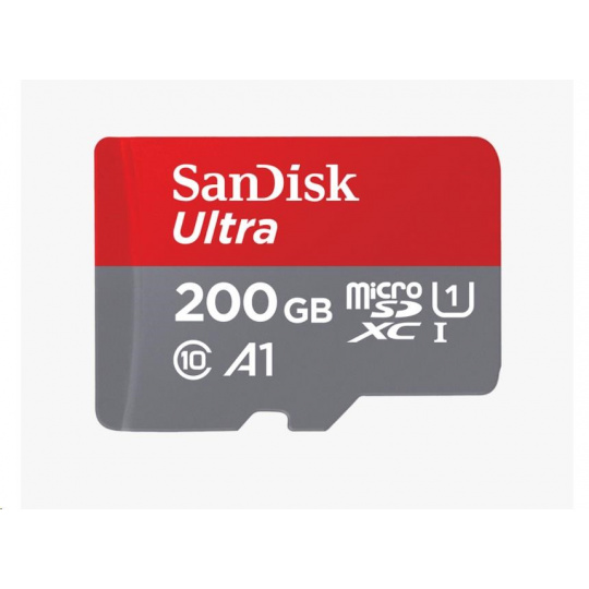 Karta SanDisk MicroSDXC 200 GB Ultra (120 MB/s, A1 Class 10 UHS-I, Android) + adaptér