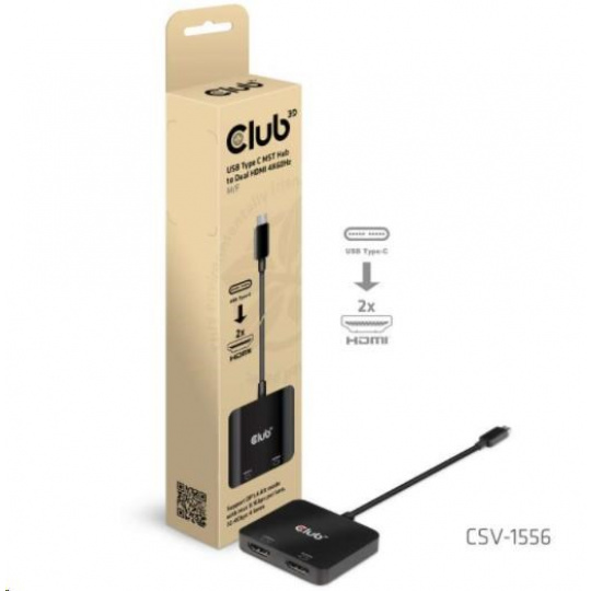 Club3D Video hub MST (Multi Stream Transport) USB-C 3.2 na HDMI 2.0, Duálny monitor 4K60Hz