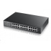 Zyxel GS1900-24E 24-portový stolový gigabitový webový inteligentný prepínač: 24x gigabitový metal, IPv6, 802.3az (zelená), bez ventilátora, racková súprava