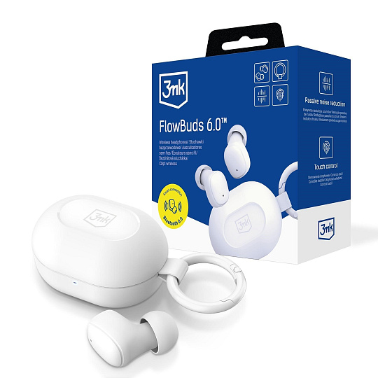 3mk bezdrátová stereo sluchátka FlowBuds 6.0 white, nabíjecí pouzdro, bílá 3mk bezdrátová stereo sluchátka FlowBuds 6.0 white, nabíjecí pouzdro, bílá