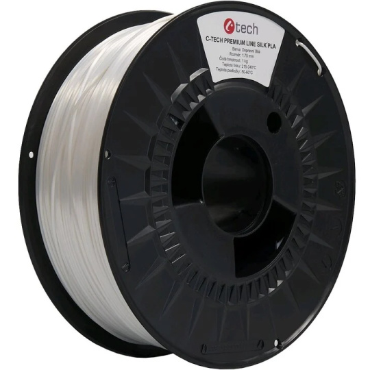 C-TECH Tisková struna (filament) PREMIUM LINE, Silk PLA, dopravní bílá, RAL9003, 1,75mm, 1kg