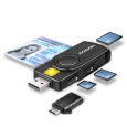 AXAGON CRE-SMP2A, USB-A + USB-C PocketReader 4-slot čítačka Smart card (eID klient) + SD/microSD/SIM