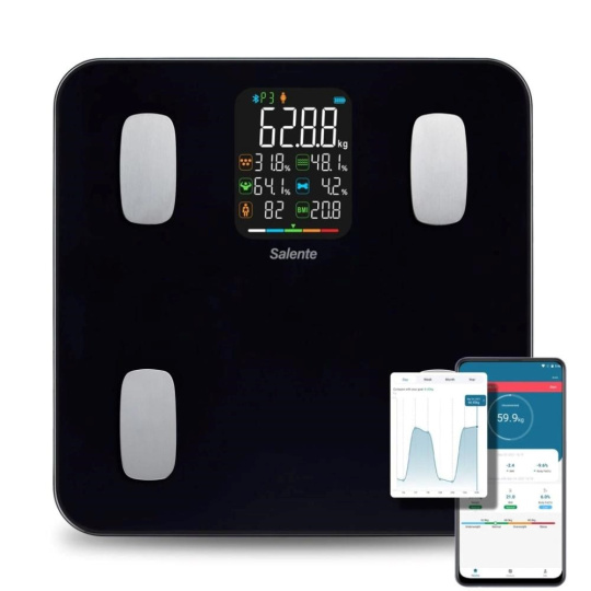 Salente MaxFit, chytrá osobní diagnostická fitness váha, Bluetooth, černá Salente MaxFit, chytrá osobní diagnostická fitness váha, Bluetooth, černá