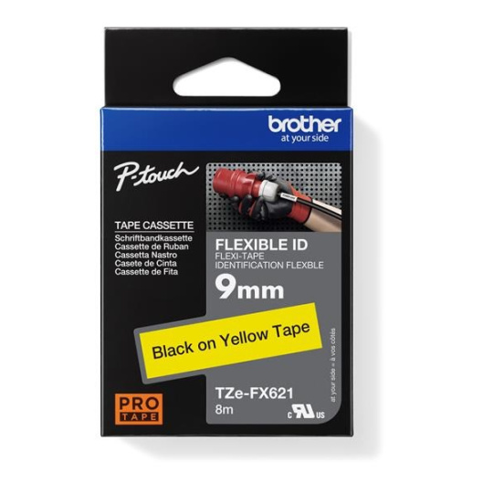 BROTHER TZEFX621 - TZ kazeta 9 mm široká, pružná laminátová páska TZE-FX621, žlto-čierne písmo