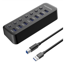 PREMIUMCORD Hub USB 3.2, 7-portový s vypínači portů, 5G SuperSpeed, Černá