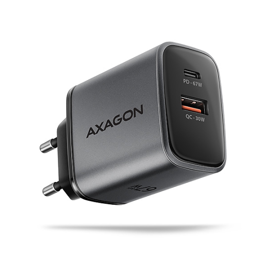 AXAGON ACU-PQ67, GaN nabíjačka do siete 67W, výstup USB-A + USB-C, PD3.0/PPS/QC4+/SFC2.0/Apple