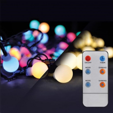 Solight LED 2v1 venkovní vánoční řetěz, koule, dálkový ovladač, 100LED, RGB+bílá, 10m+5m, 8 funkcí, IP44 Solight LED 2v1 venkovní vánoční řetěz, koule, dálkový ovladač, 100LED, RGB+bílá, 10m+5m, 8 funkcí, IP44