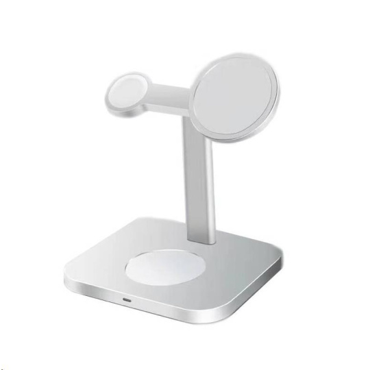 COTECi stojan a nabíjecí stanice MagSafe 3v1 AirPods/iPhone/Apple Watch WS-36, stříbrná