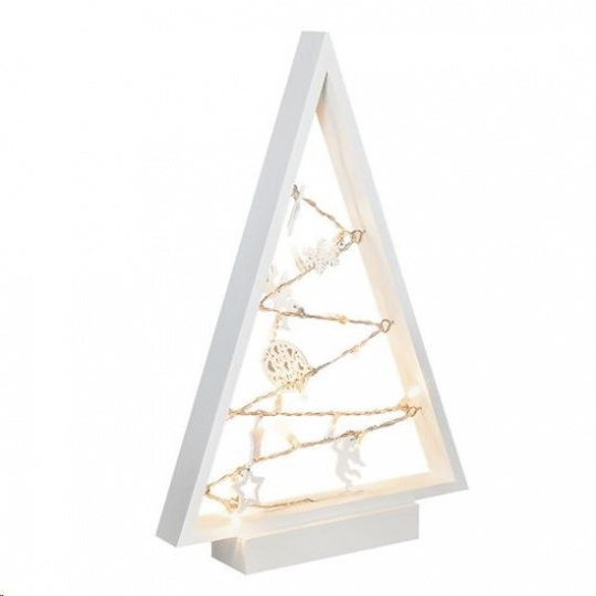 Solight LED dřevěný vánoční stromek s ozdobami, 15LED, přírodní dřevo, 37cm, 2x AA