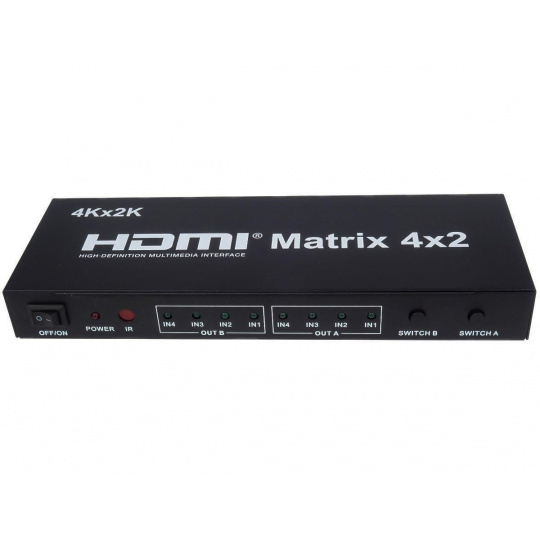 PremiumCord HDMI maticový prepínač 4:2, so zvukom, rozlíšenie 4Kx2K