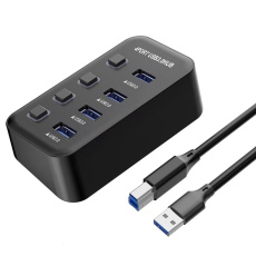 PREMIUMCORD Hub USB 3.2, 4-portový s vypínači portů, 5G SuperSpeed, Černá