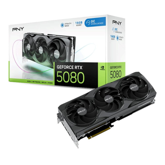 PNY VGA NVIDIA GeForce RTX 5080 Triple Fan 16GB OC, RTX 5080 OC, 16GB GDDR7, 3xDP, 1xHDMI PNY VGA NVIDIA GeForce RTX 5080 Triple Fan 16GB OC, RTX 5080 OC, 16GB GDDR7, 3xDP, 1xHDMI