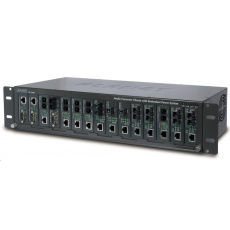 Planet MC-1500R48, 15 slotů pro media konverotry, 19"/2,5U, napájení DC 48V, možno dokoupit AC 230V zdroj (redundance)
