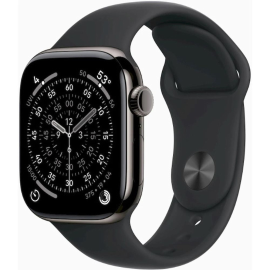 Apple Watch Series 11 GPS + Cellular 42mm Slate Titanium Case with Black Sport Band - S/M Apple Watch Series 11 GPS + Cellular 42mm Slate Titanium Case with Black Sport Band - S/M