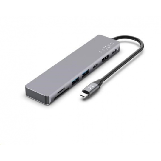 Pevná karta HUB 7v1, USB-C, sivá