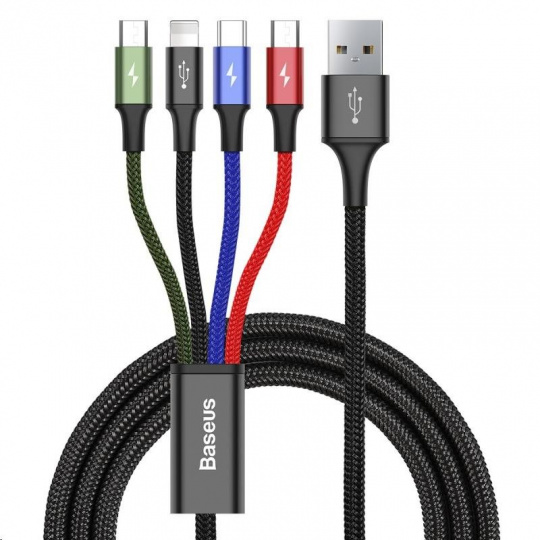 Baseus 4v1 Lightning + 2* USB-C + Micro USB 3,5A 1,2 m rýchly nabíjací/dátový kábel, čierny
