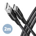 AXAGON BUCM-AM20AB, HQ kábel USB-C <-> USB-A, 2 m, USB 2.0, 3A, ALU, opletenie, čierny