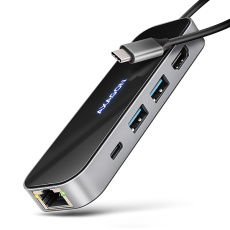 AXAGON HMC-6GLN, USB 5Gbps hub, 2x USB-A, USB-C, HDMI 4k/60Hz, RJ-45 GLAN, PD 100W, kábel USB-C 20cm