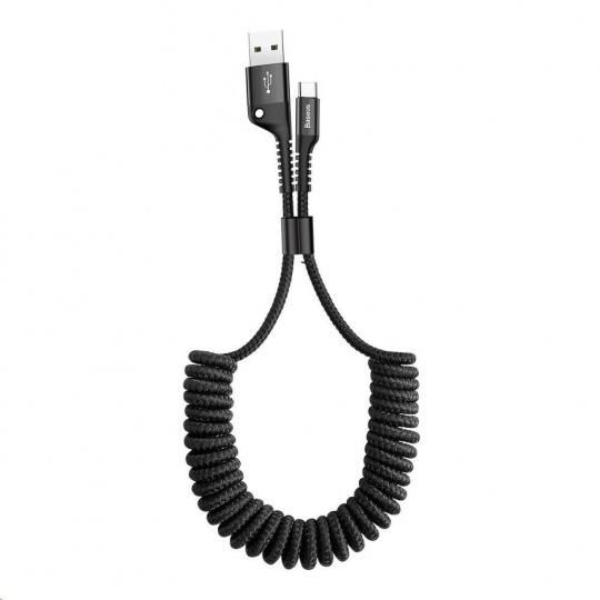 Baseus Fish Eye pružinový nabíjací/dátový kábel USB na USB-C 2A 1 m, čierny