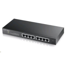 Zyxel GS1900-8 8-portový stolový gigabitový webový inteligentný prepínač: 8x Gigabit metal, IPv6, 802.3az (zelená), bez ventilátora