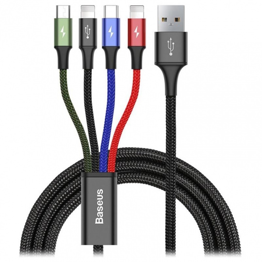 Baseus Rýchle nabíjanie / dátový kábel 4v1 2* Lightning + USB-C + Micro USB 3,5A 1,2 m, čierny